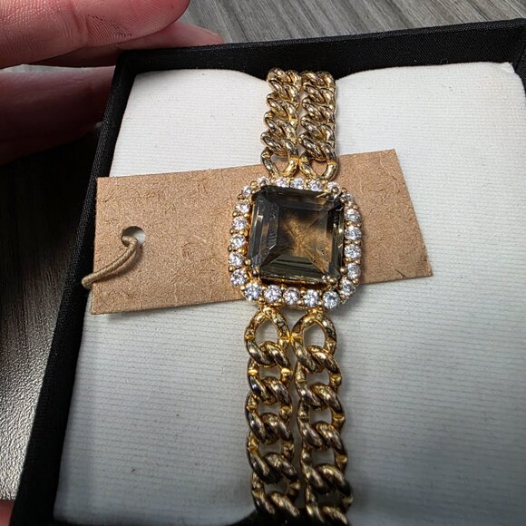 Solange Brass Chain With Bezeled Square Crystal Bracelet Solange Brass Chain Wit - Picture 2 of 3